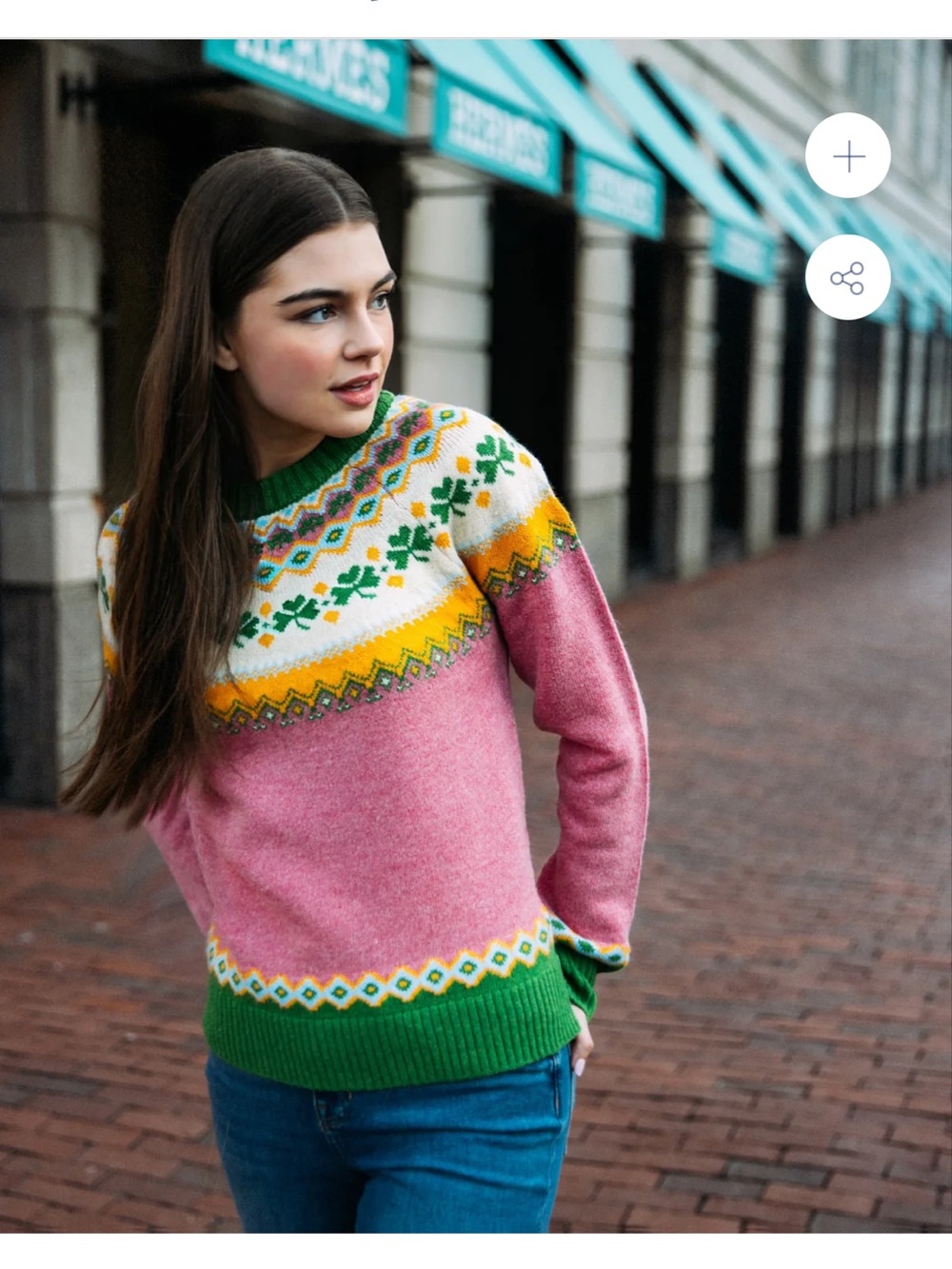 Kiel James Patrick Pink, Green & Yellow Fair Isle Crewneck Sweater - Picture 2 of 5